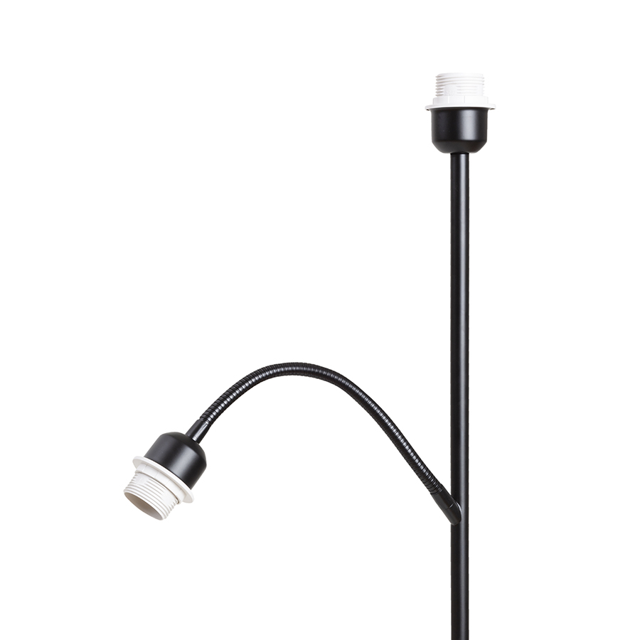 Suport de lampadare proiectat pentru iluminat general, cu brat suplimentar de citire si doua prize, PAMPA de bază negru 230V LED E27 11+7W