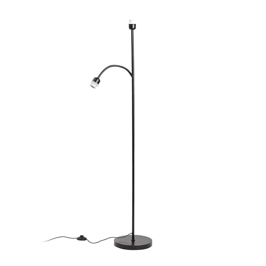 Suport de lampadare proiectat pentru iluminat general, cu brat suplimentar de citire si doua prize, PAMPA de bază negru 230V LED E27 11+7W