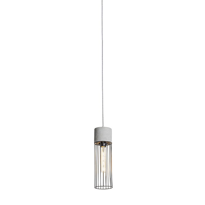 Suspensie din beton cu abajur din sârmă metalică, priză E27 și adaptor pentru șine cu 3-circuite, BURTON șină cu beton/negru 230V LED 11W