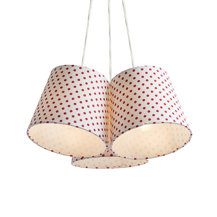 Trei abajururi agăţate din textil pentru bec cu fasung E14 suspendat NANCY III, alb/roşu, 230V, LED, 3x11W