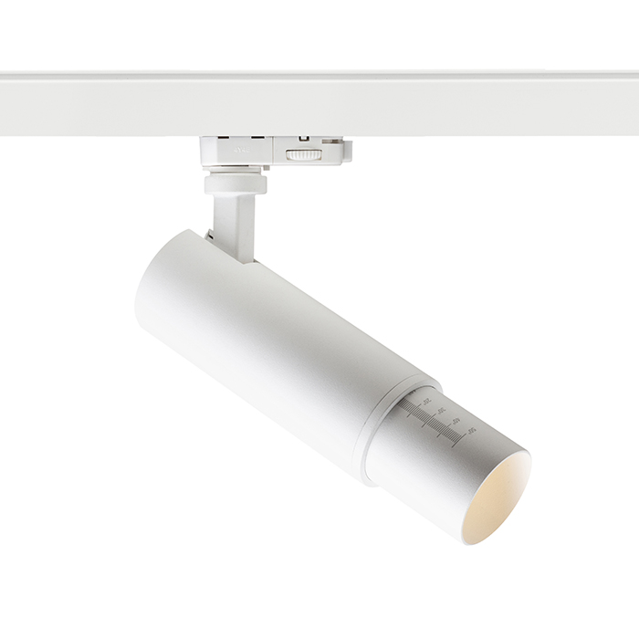Tub corp de iluminat pentru șină cu 3-circuite, ZUMA ZOOM DIMM listă cu trei margini alb 230V LED 20W 10 50° 3000K