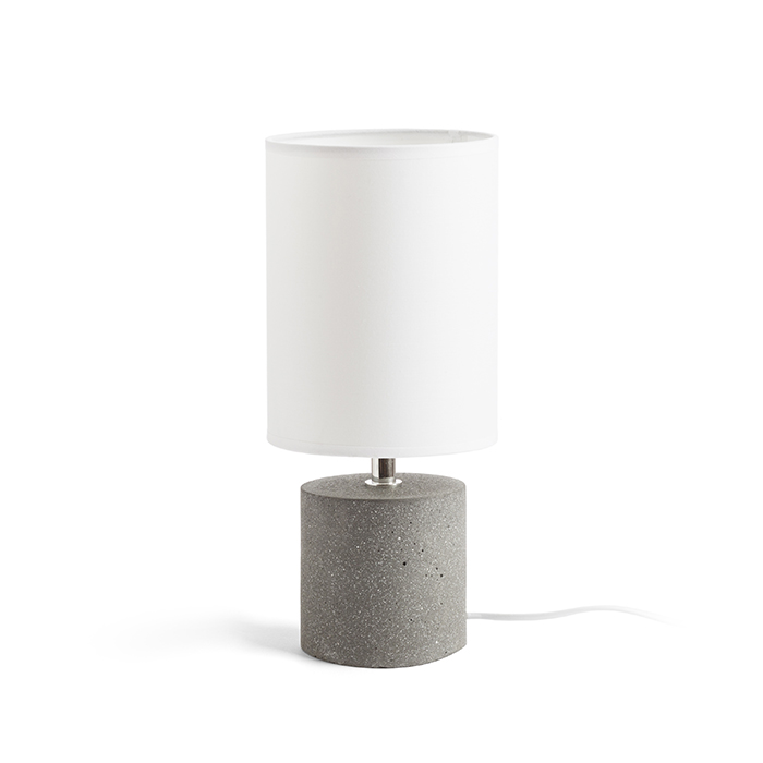 Veioză minimalistă cilindrica cu abajur din materail textil, CAMINO de masă cu alb ciment 230V LED E27 15W