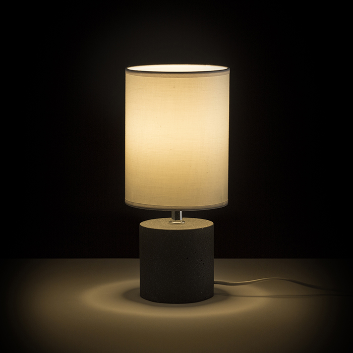 Veioză minimalistă cilindrica cu abajur din materail textil, CAMINO de masă cu alb ciment 230V LED E27 15W